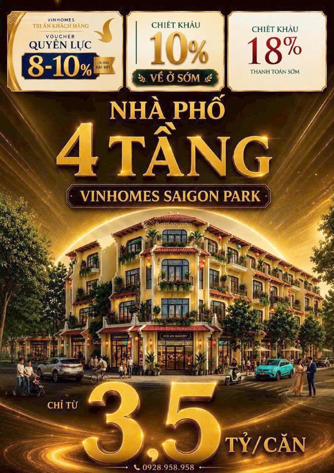 Bán shophouse 4 tỷ, 50m2 tại vinhomes saigon park, 6pn, 5wc, 4 tầng