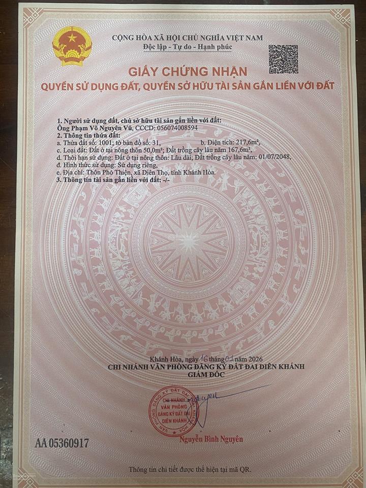 Chính chủ cần bán lô đất 2 mặt tiền tỉnh lộ 2 diên phước giá chưa tới 17tr/m2