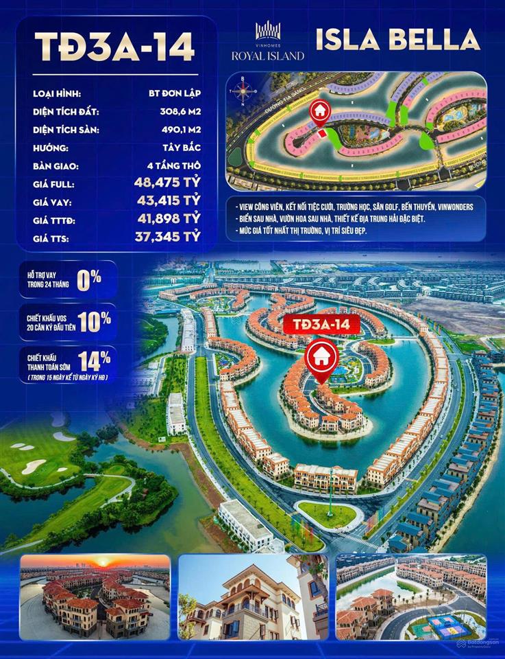 Biệt thự đơn lập căn góc isla bella hưởng trọn công viên & sân vườn chỉ 37,345 tỷ