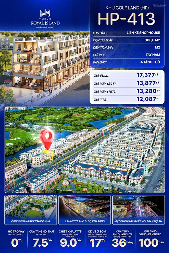 Shophouse hai mặt tiền trục hạnh phúc 42m vinhomes vũ yên. giá 12 tỷ diện tích 100m2