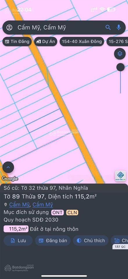 Chính chủ bán lô đất mặt tiền xã nhân nghĩa, huyện cẩm mỹ, đồng nai (5x23m) cn=115m2. chỉ 1,15tỷ tl