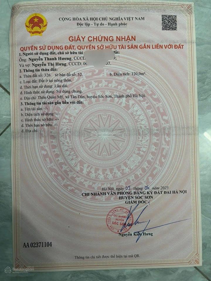 Chính chủ cần bán gấp 120 m2, giáp vành đai 4 và kcn sạch