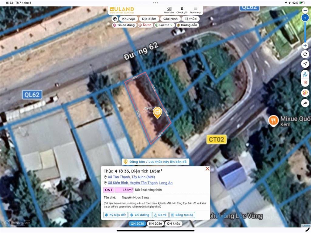 Bán đất 220m2, 3,5 tỷ tại đường n2, xã kiến bình, huyện tân thạnh, long an, view đẹp
