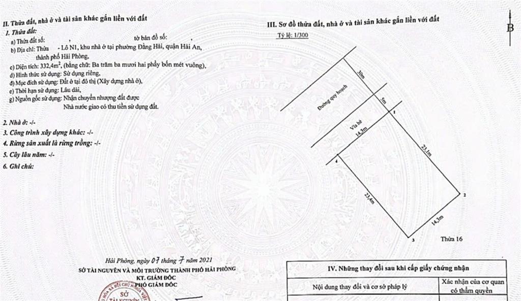 Lô biệt thự cực vip 332,4m2, đường thông 40m khu biệt thự phúc lộc, lê hồng phong, sau toà hoa đăng