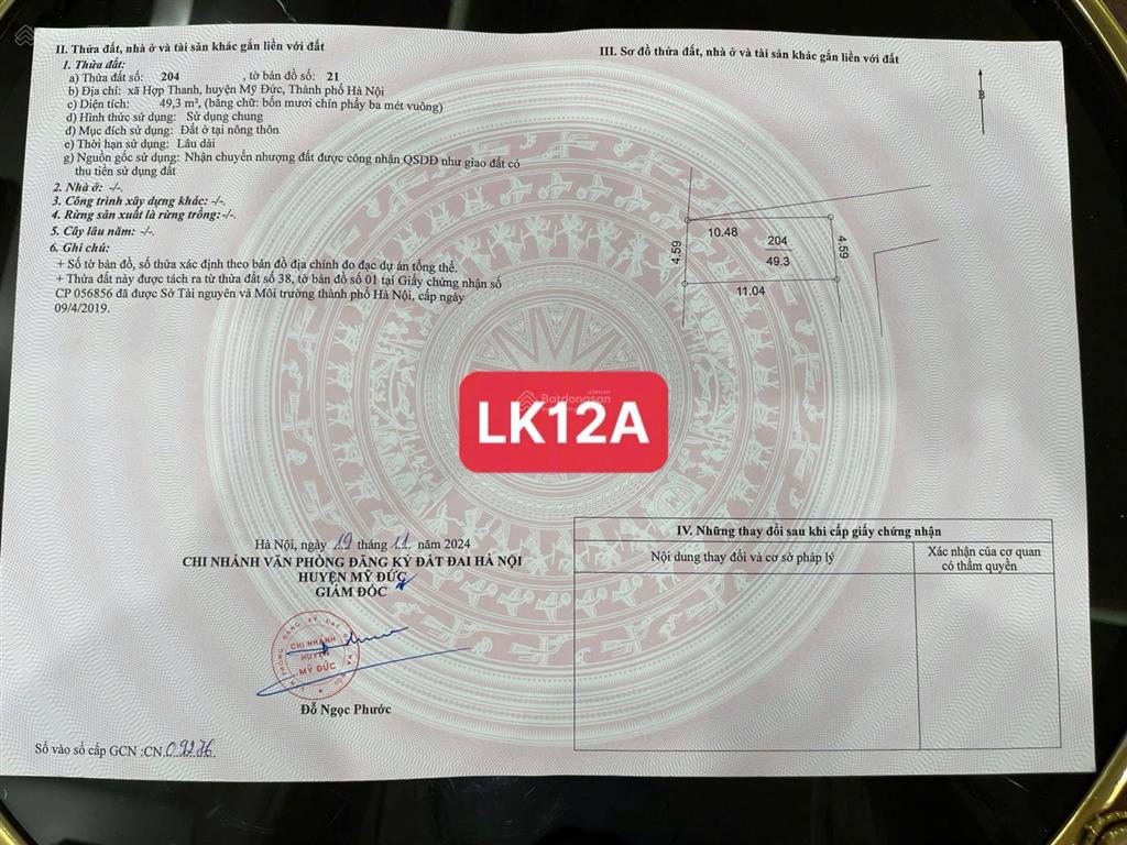 Chính chủ bán lô đất hợp thanh  mỹ đức  hà nội 900 triệu