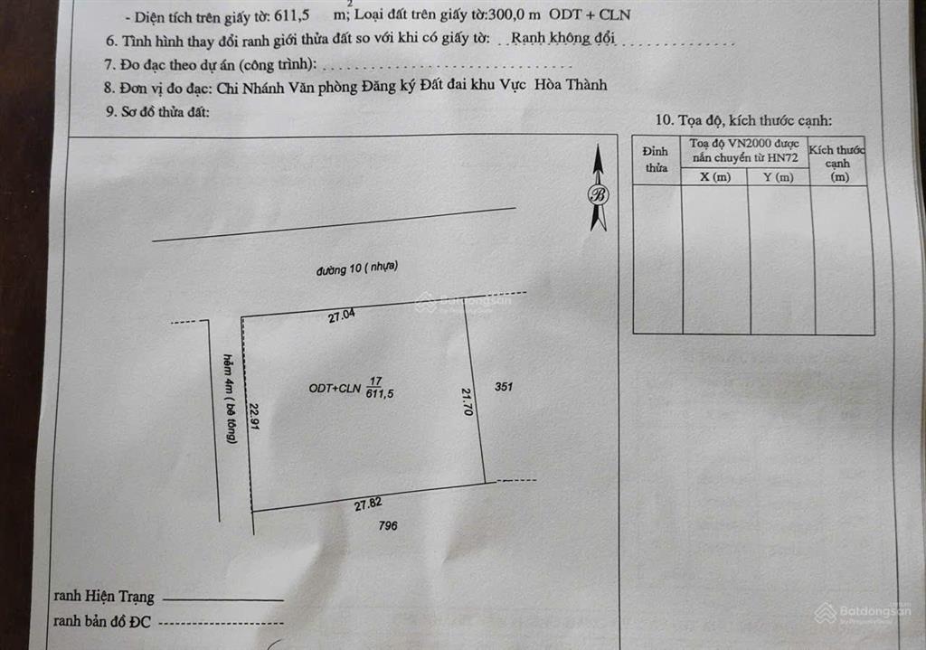 Bán gấp đất thổ cư 612m2 tại đường 51, long thành trung, hòa thành, 4,7 tỷ