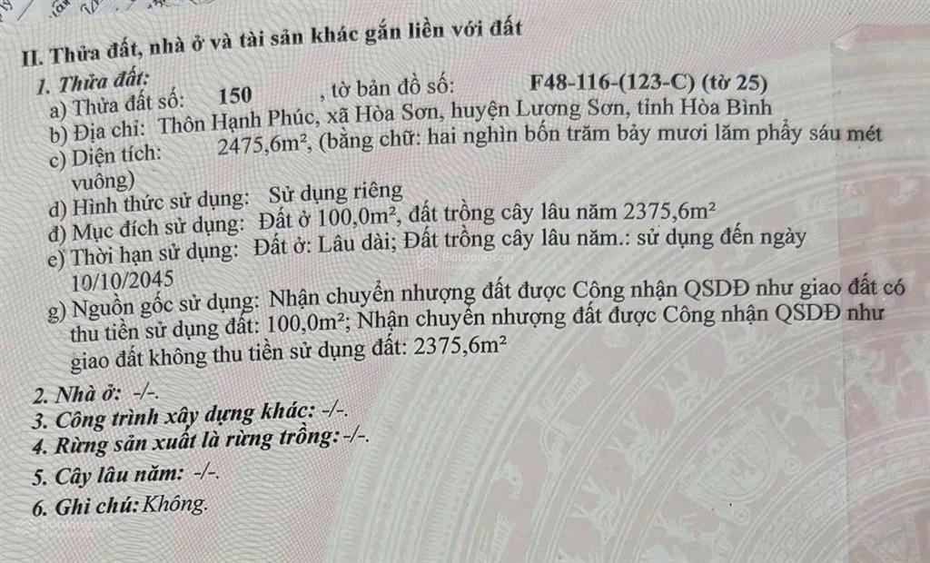 Cần bán mảnh đất nghỉ dưỡng tốt tại hòa sơn, bám đường aphan nguyễn văn linh, dt 2475m2 giá rẻ