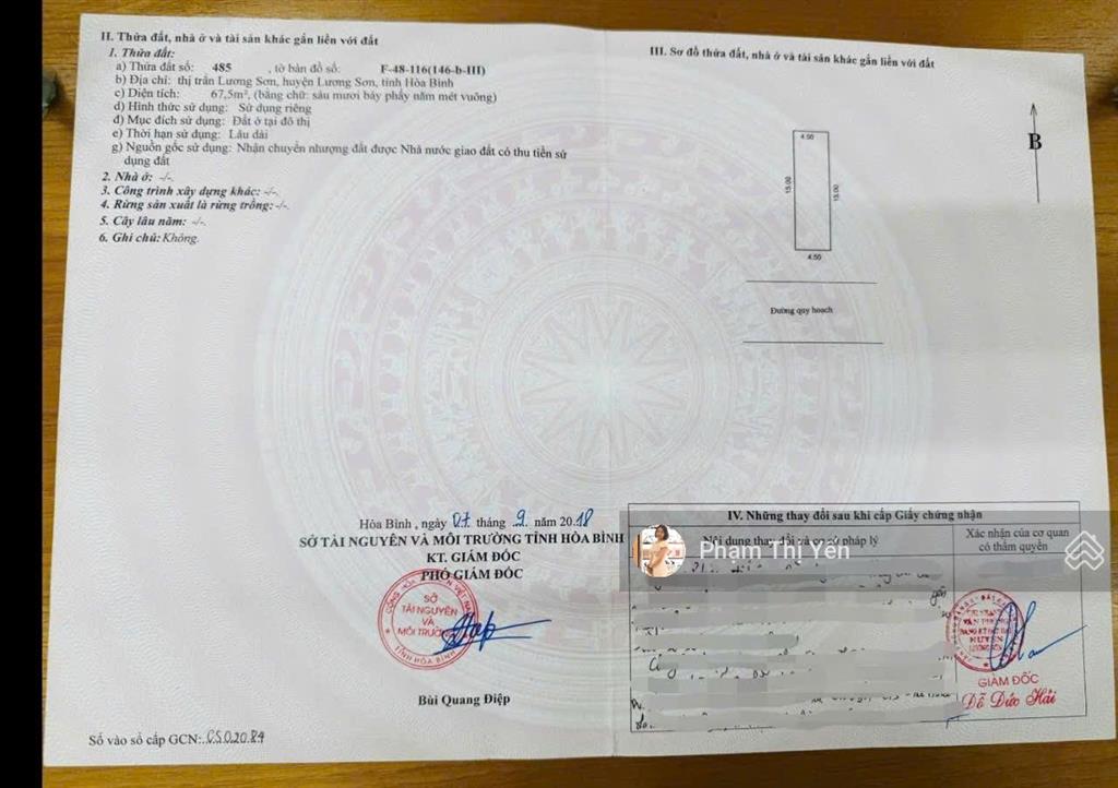 Cần bán nhanh lô đất dự án phố chợ lương sơn thuộc lk7 hướng nam giá 2,96 tỷ