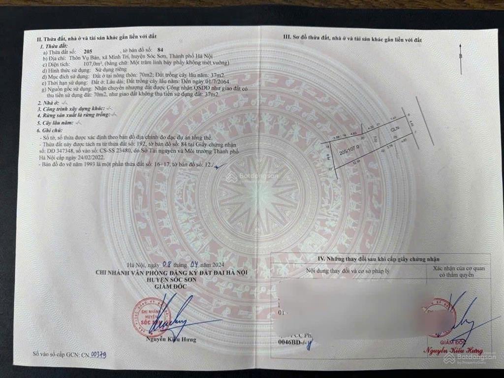 Bán nhanh 107m tại vụ bản, xã kim anh  ngõ thông oto  sẵn sổ đỏ