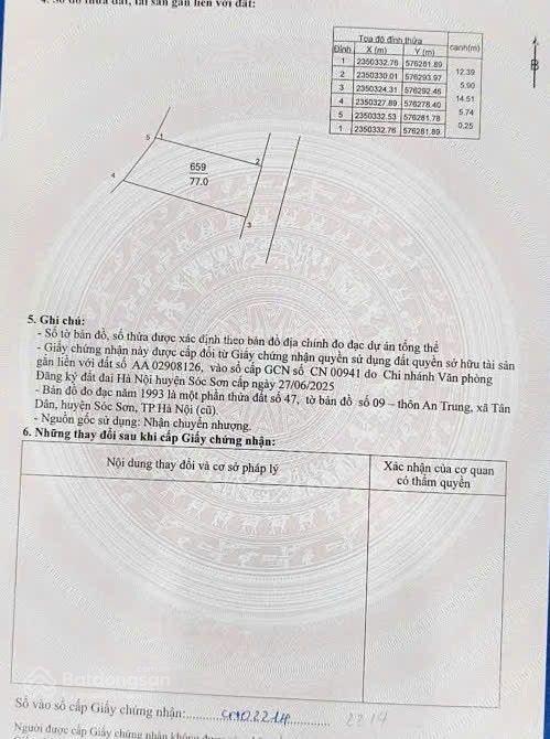77m full thổ cư  ngõ thông  tại an trung, xã kim anh