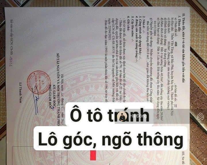 Lô góc 60m2, tại yên tàng, bắc phú  ngõ thông ô tô  giá đầu tư