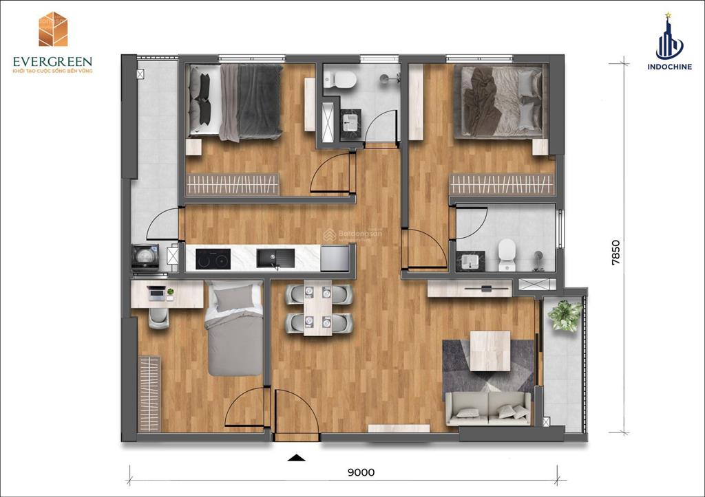 Bán căn góc 3 ngủ 68m2 ở trung tâm kcn. giá 1.950 tỷ thuê lại giá 12tr/tháng trong 3 năm