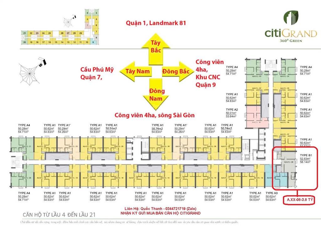 Chủ thương gửi bán căn hộ đẹp xuất sắc  citigrand | 2 pn 2 wc  58.14m2  3.8 tỷ