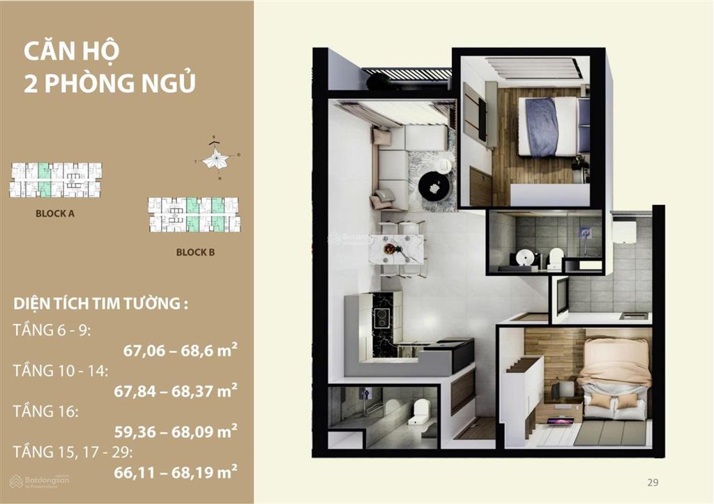 Bán căn hộ 2pn 2wc  68m2  3.254 tỷ
