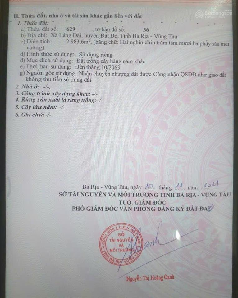 Kẹt tiền bán gấp sỉ lẻ lô đất 2983.6 m2 mt long mỹ  láng dài, đất đỏ, bà rịa  vũng tàu