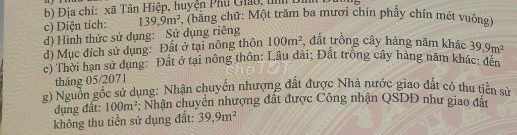 Đất dt 139.9m2 ở Phú Giáo