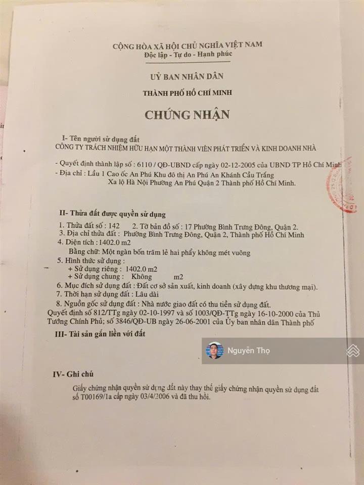 Bán đất vàng quận 2 (tp. thủ đức)  vị trí đẹp  phù hợp đầu tư/kinh doanh