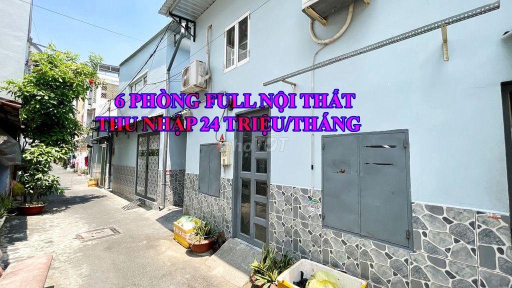 GIẢM SÂU 500TR BÁN DÃY TRỌ 2 MẶT HẺM Ô TÔ CÓ 6 PHÒNG THU NHẬP 24TR/THG