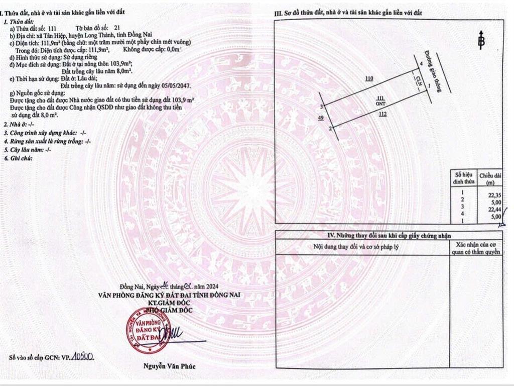 Lô đất 110m2 thổ cư bàn cờ tân hiệp cần bán giá 1.35 tỷ, đường 6m, dân ở kín xung quanh, hỗ trợ vay