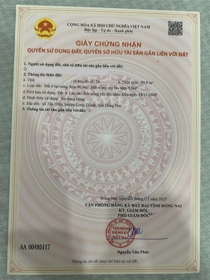 Đất tân hiệp 1.39 tỷ nằm giữa 2 cao tốc và ql51, 100m2 full thổ cư, dân đông, cạnh kcn tân hiệp