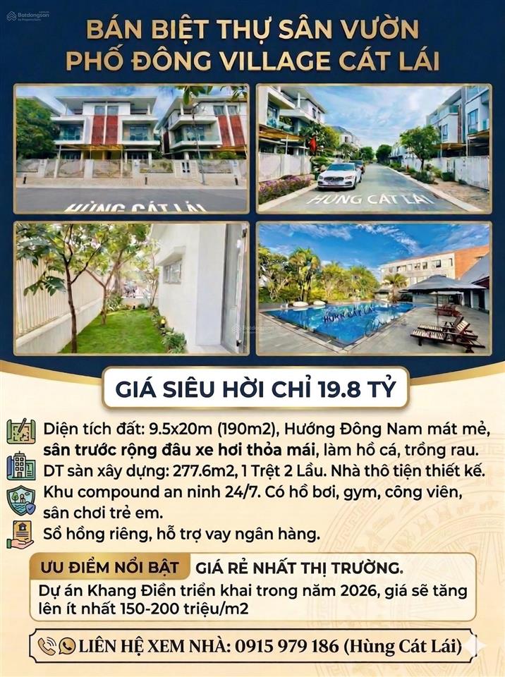 Cơ hội đầu tư duy nhất  bán biệt thự phố đông village  diện tích 190m2  giá chỉ 19.8 tỷ