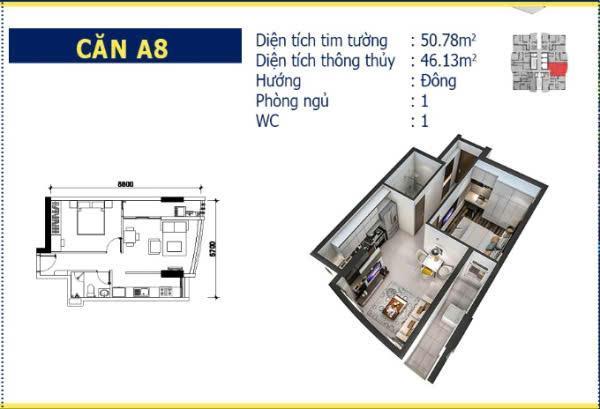 Bán cc summer square, tân hòa đông, 2,9 tỷ, 51m2, 1pn, 1wc, giá ưu đãi