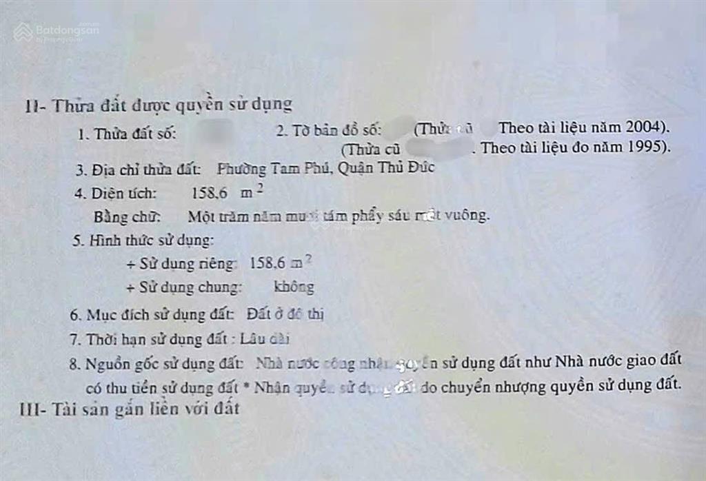 11 tỷ. bán đất 159 m2 tam phú (nay là tam bình), thủ đức