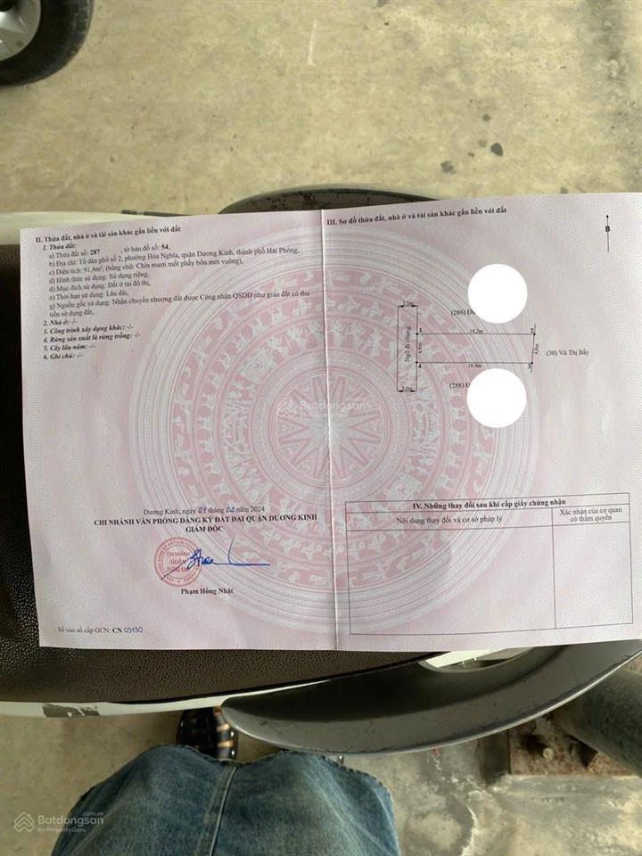 Chính chủ gửi bán đất sông he, hòa nghĩa, dương kinh | dt 91,4m² | mt 4,8m | chỉ 1,91 tỷ
