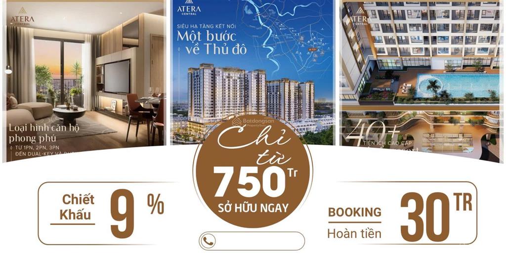 Bán căn hộ cao cấp 54,8m2, vốn 750tr, sở hữu chưng cư 5 sao atera central phố nối, sổ đỏ 0988 987 ***