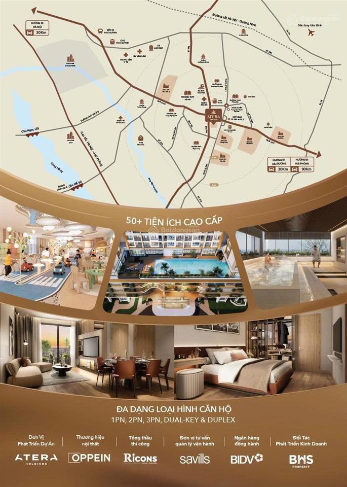 Bán căn hộ cao cấp 54,8m2, vốn 750tr, sở hữu chưng cư 5 sao atera central phố nối, sổ đỏ 0988 987 ***