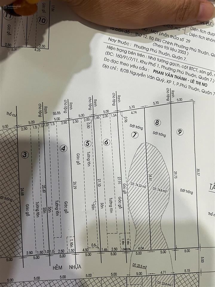 Chính chủ bán rẻ 961m2 đấchính chủ bán rẻ 961m2 đất thổ cư đào trí q7,có 32 phòng trọ, thu nhập cao