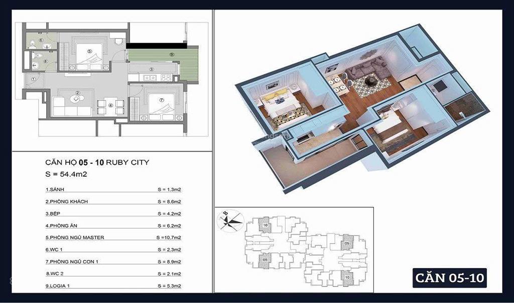 Căn hộ chung cư ruby3 phúc lợi, long biên, diện tích 46m2, 2pn, 2wc