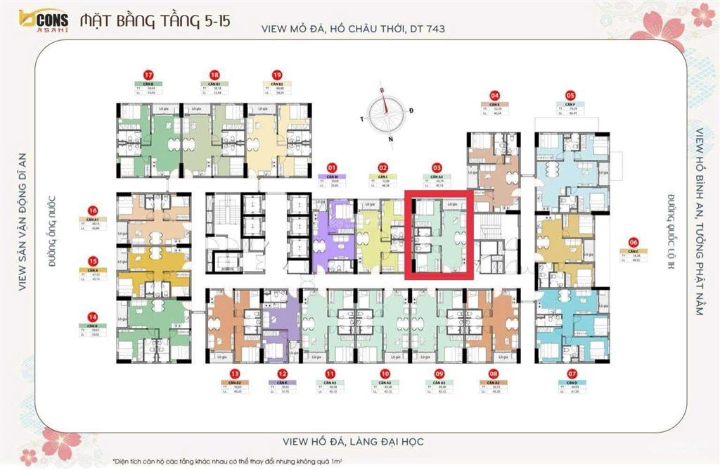 Bán căn 2 phòng ngủ bcons asahi vốn 460 triệu, nh cho vay tối đa 80%