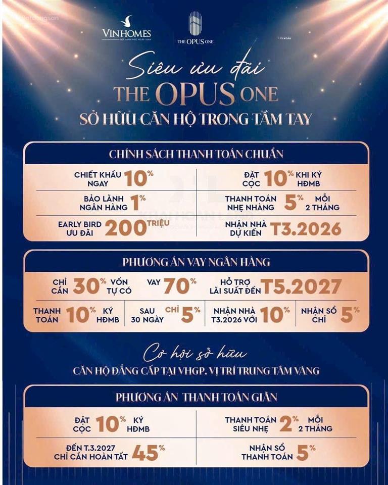 Hot dự án căn 3pn  100m2 tại the opus one giá chỉ 8.5 tỷ trả theo tiến độ giãn view pháo hoa