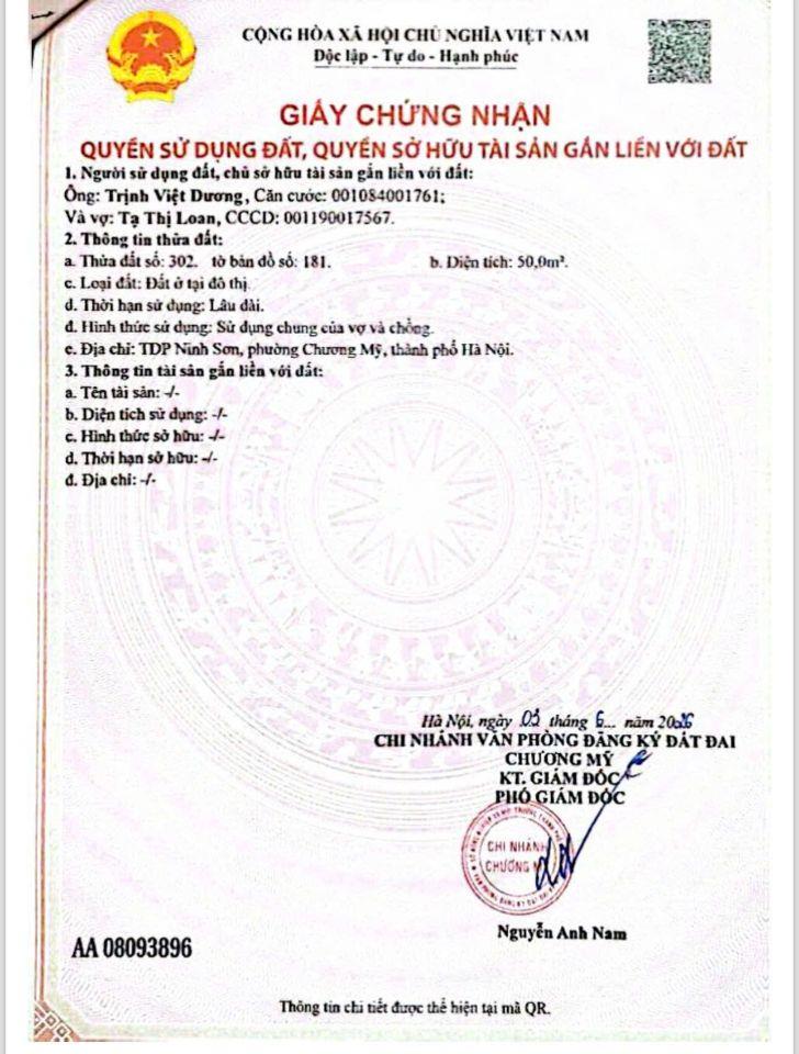 bán 50m đất TDP Ninh Sơn - TT Chúc Sơn giá chính chủ