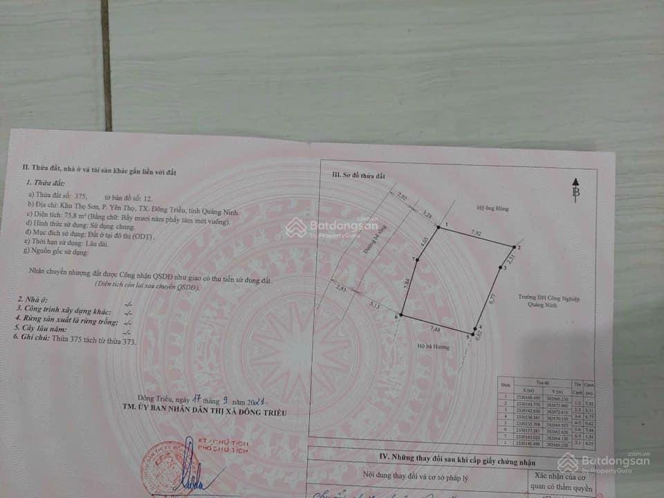 Cần bán đất thọ sơn, xã yên thọ, tx đông triều, gần trường đại học công nghiệp qn