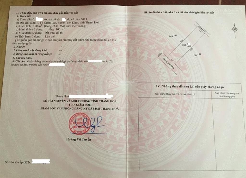 Chính chủ cần bán lô đất tại khu 1 thị trấn quán lào