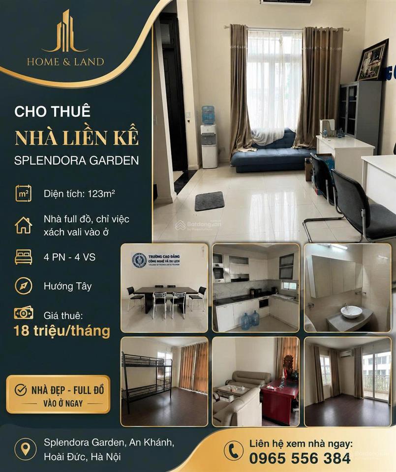 Cho thuê nhà lk splendora garden full đồ giá chỉ 18tr/tháng