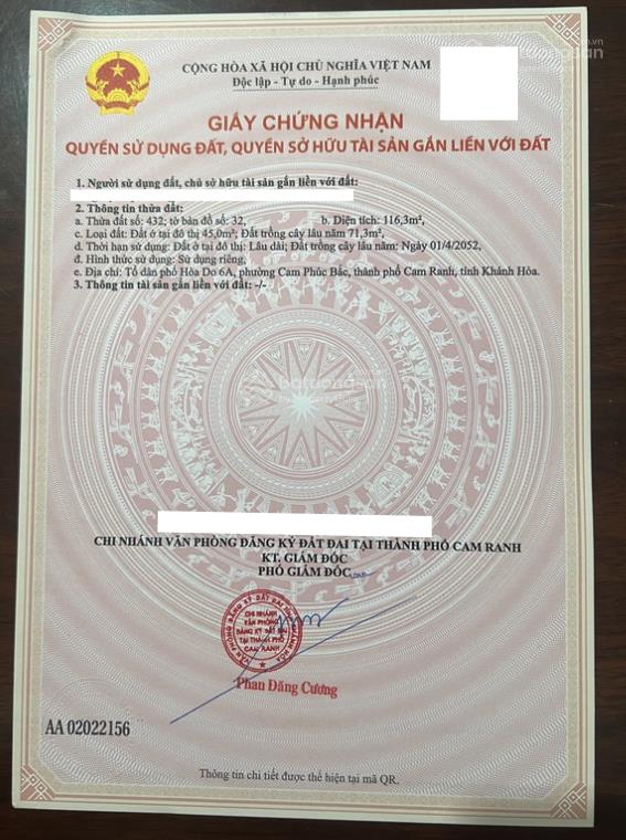 Bán nhanh đất thổ cư, gần sân bay và vin vịnh cam ranh, đường ô tô 7m. giá chỉ 1,350tr