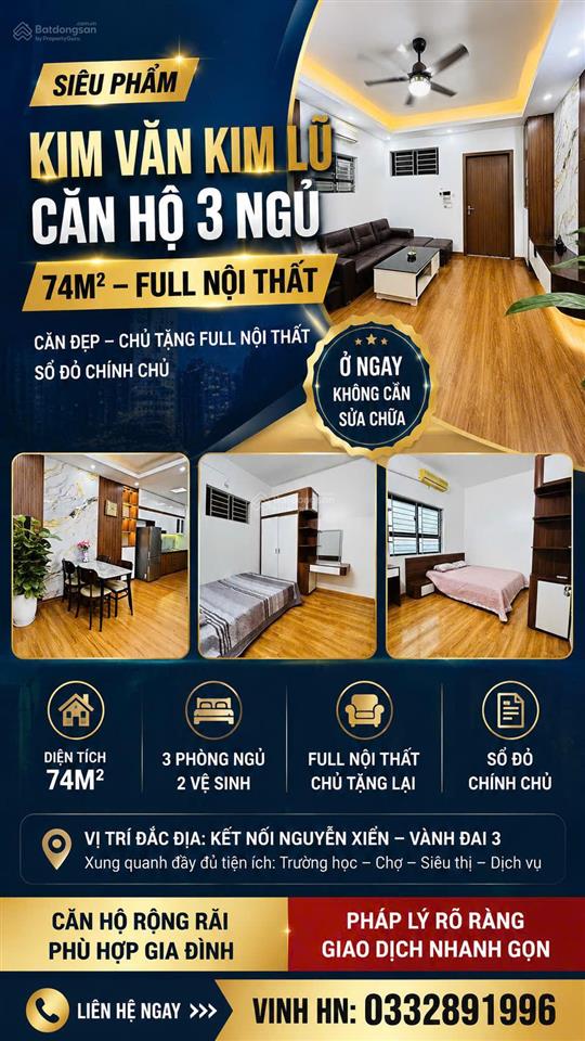 Siêu phẩm căn hộ kim văn kim lũ 3 ngủ 74m chủ tặng full nội thất sổ đỏ chính chủ.