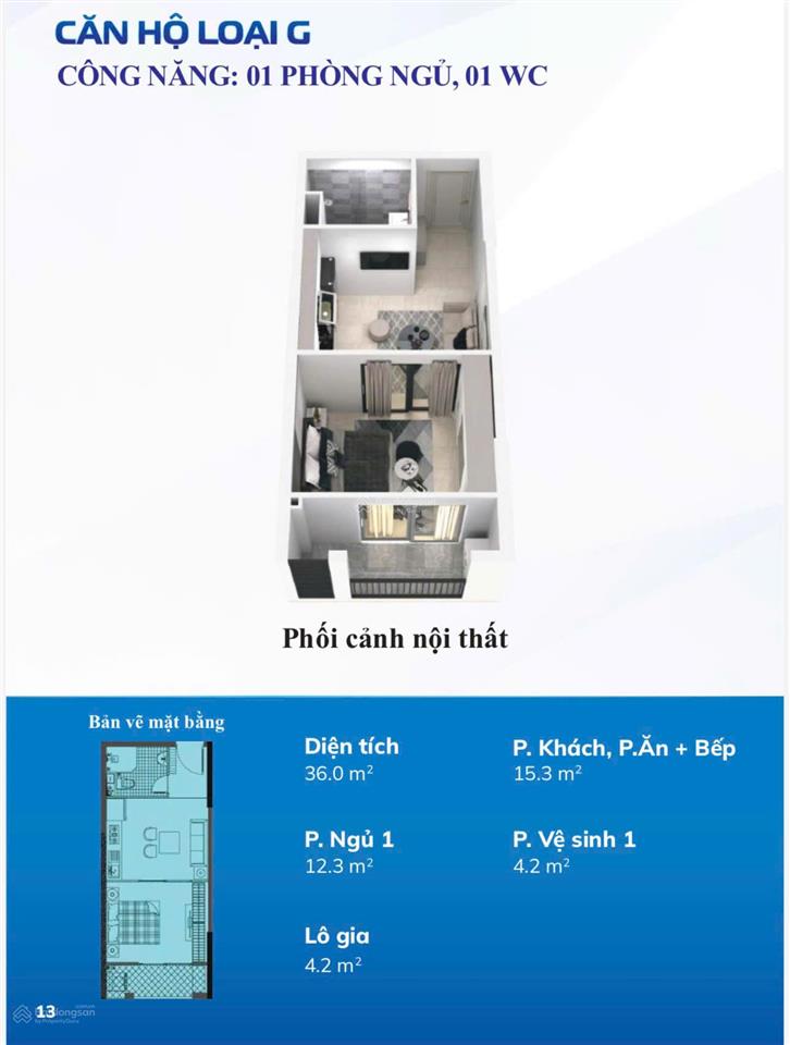 Căn 1pn1vs hướng đông nam 36,2m2, tt 135 triệu, nhcs cho vay 80%
