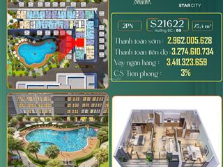Căn hộ cc tại vinhomes star city, dự kiến 2,96 tỷ, 75,4m2, giá tốt