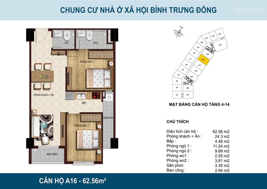 Căn hộ 64m², giá 3 tỷ hqc bình trưng đông (blusky) quận 2