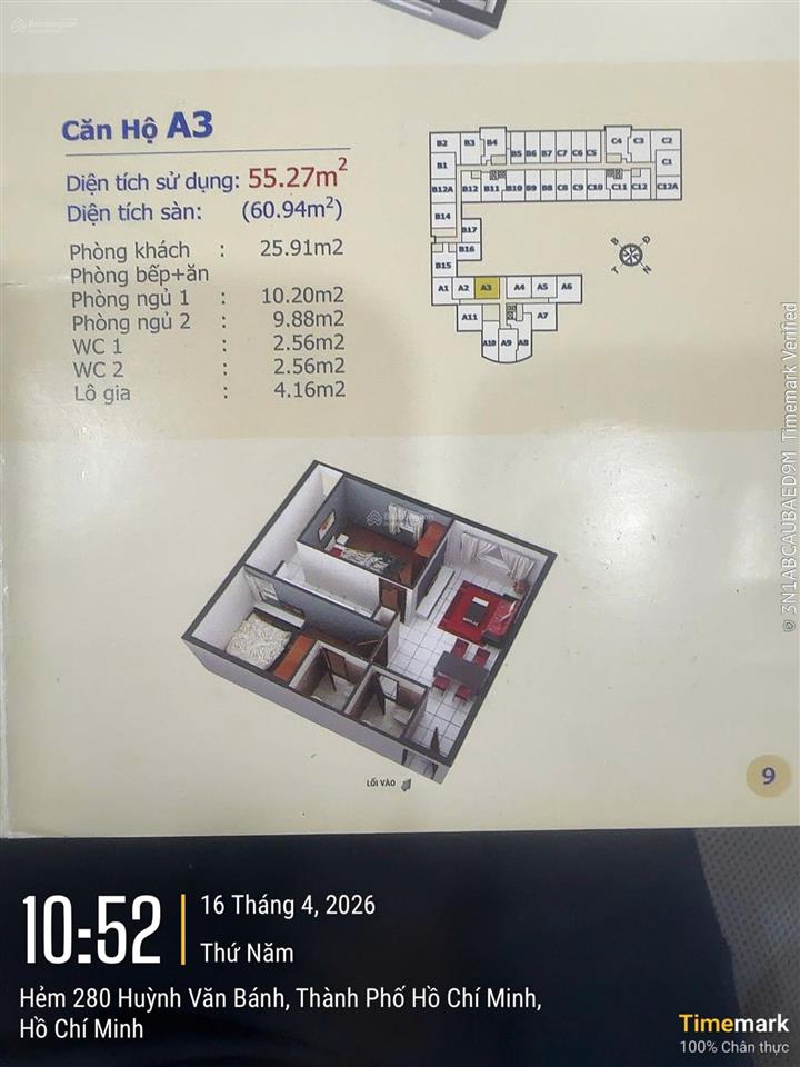 Bán căn hộ cc hqc hóc môn, 1,25 tỷ, 55m2, 2pn, 2wc, giá tốt chính chủ