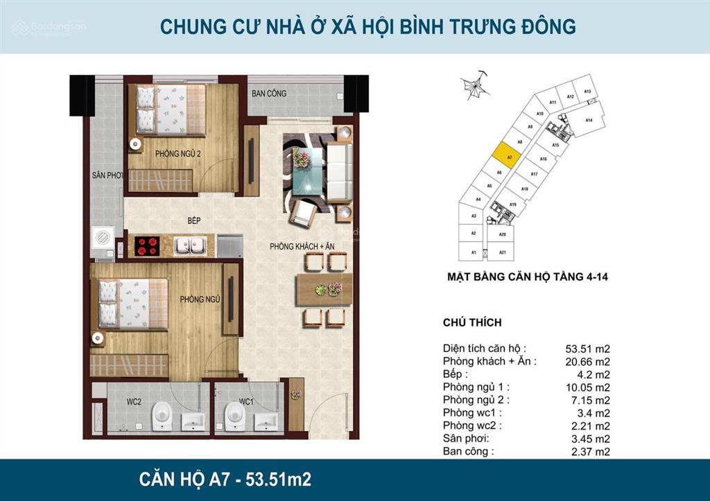 Suất thanh lý giá tốt tại hqc bình trưng đông, 54m2, 2pn, giá 2.7tỷ