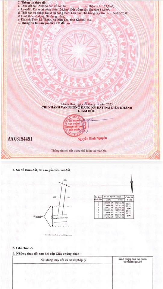 Chính chủ bán đất diên thọ trục nhà máy nước đường nhựa 16m, 177,7m2, giá 999tr.  ngay 0981 192 ***