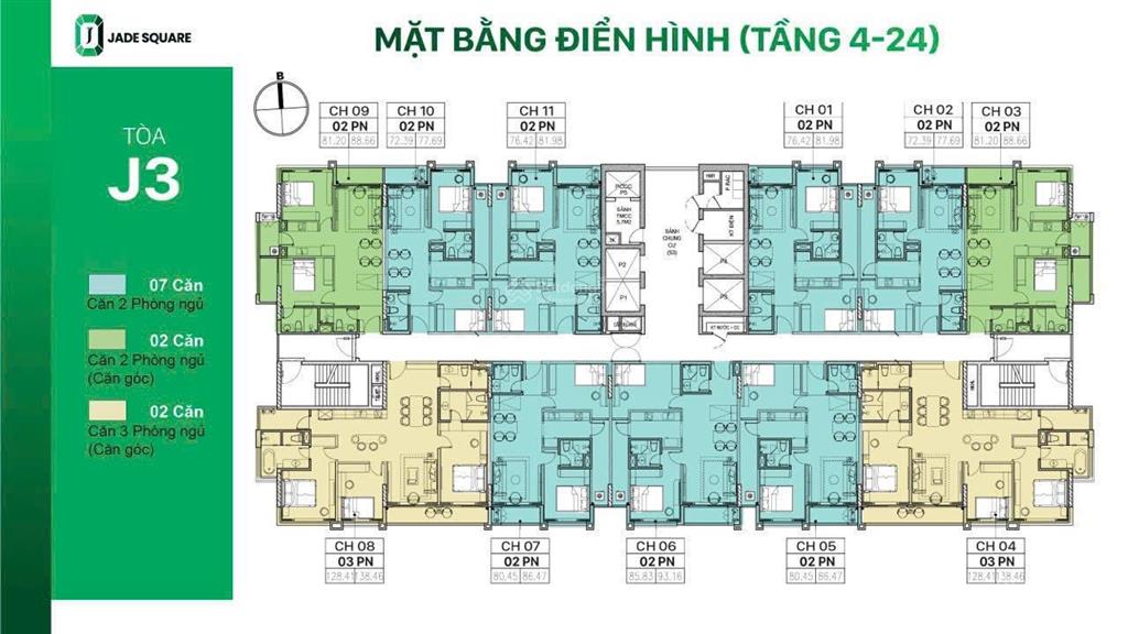 Bán căn hộ 72m2 tại jade square, giá cực chất 7,3 tỷ, 2pn, 2wc