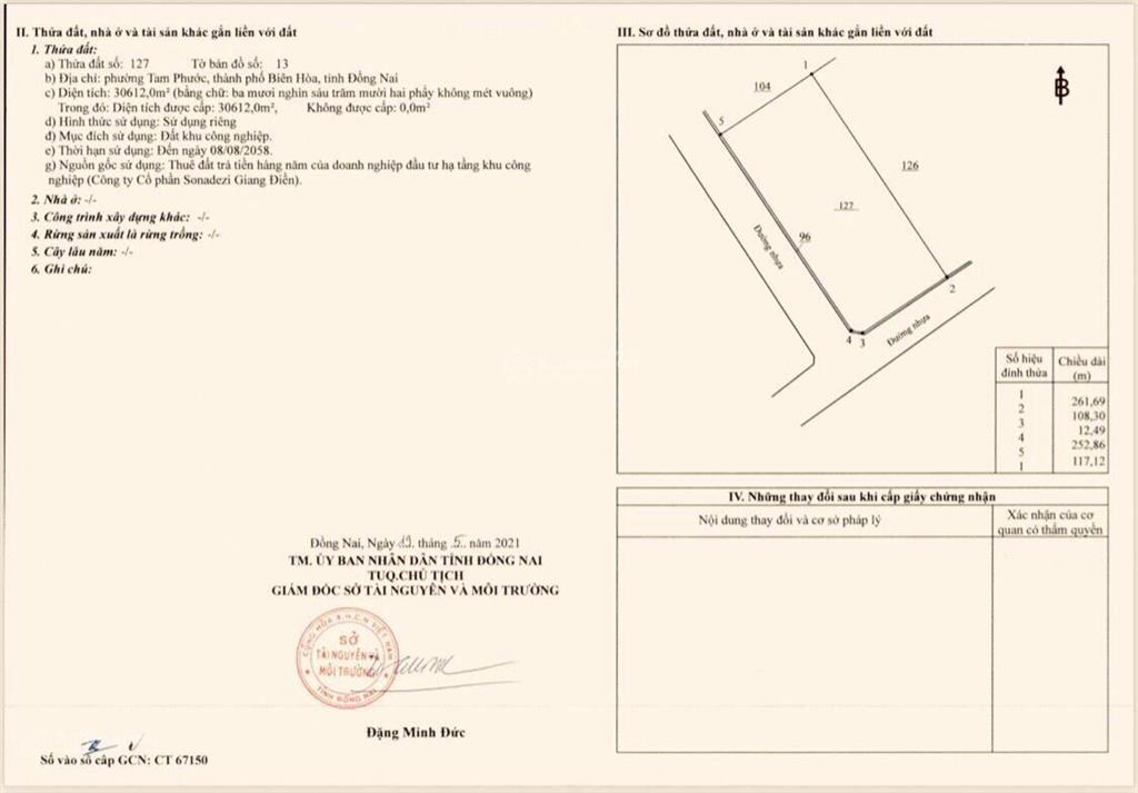 Lô đất 2 mặt tiền 30612m2 trong kcn giang điền hạn 8/2058 xây xưởng ok