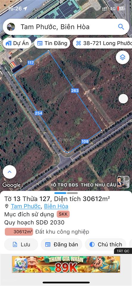 Lô đất 2 mặt tiền 30612m2 trong kcn giang điền hạn 8/2058 xây xưởng ok