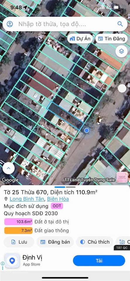 Đất dự án mặt tiền đường châu văn lồng, biên hoà ngay cầu đồng nai 5x22, 110m2 thổ cư toàn bộ